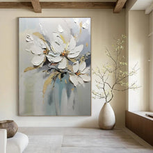 Load image into Gallery viewer, Impasto Abstract White Flower Art, Textured Bloom Painting for Minimalist Living Room & Serene Bedroom LargeART2201