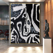 Load image into Gallery viewer, Hand - painted Oversized Black and White Abstract Patterns Acrylic Art for Edgy Home Offices LargeART0052