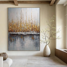 Load image into Gallery viewer, Gray & Gold Reeds Abstract Painting, Ideal for Modern Living Room & Nature - Inspired Office LargeART2103