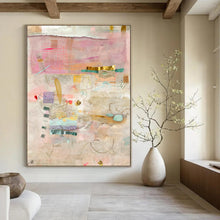 Load image into Gallery viewer, Pink and Gold Collage Abstract Painting, Ideal for Bohemian Bedroom & Luxury Spa Lounge LargeART1853