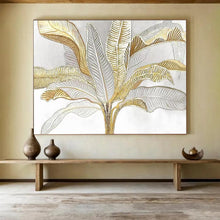 Load image into Gallery viewer, Gold & Silver Tropical Leaves - Chic Living Room Art LargeART1560