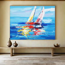 Load image into Gallery viewer, “Colorful Sailboats on Blue Ocean” - Expressionistic Abstract Acrylic, Suits Yacht Club and Vibrant Living Room DLZ266