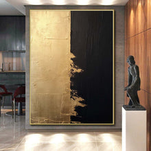 Load image into Gallery viewer, Large - Scale Hand - painted Gold and Black Abstract Divide Acrylic Art for Sophisticated - Themed Foyers LargeART0233