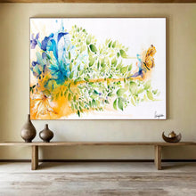 Load image into Gallery viewer, Vibrant Floral & Butterfly Abstract Painting on Canvas DKH537