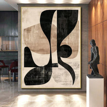 Load image into Gallery viewer, Oversized Black & Beige Geometric Abstract Art for Hotel Lobby & Home Study LargeART0385