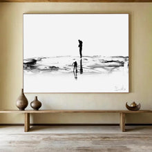 Load image into Gallery viewer, Black and White Silhouette by the Water Abstract acrylic painting DLZ114