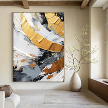 Load image into Gallery viewer, Black, White, and Gold Abstract Swirls Canvas Painting, Perfect for Industrial - Chic Loft & Art - Forward Gallery LargeART1243