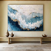 Load image into Gallery viewer, Textured Sea Wave Painting with Gold a Highlight for the Bedroom or Living Room LargeART1604