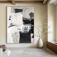 Load image into Gallery viewer, Collage - Like Abstract Intrigue – Gray, Black, White, and Blue Mixed - Media Abstract DTP194