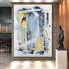 Load image into Gallery viewer, Enormous Blue and Gold Abstract Geometry Acrylic for Chic Home Office & Glamorous Dining Room LargeART0311