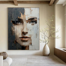 Load image into Gallery viewer, Textured Abstract Portrait, Layered Paint Fragmented Art for Avant - Garde Gallery & Thoughtful Library LargeART2190