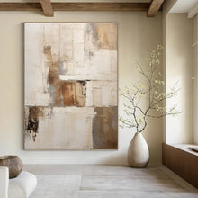 Load image into Gallery viewer, “Neutral Patchwork Abstract” - Beige, Grey, Brown Abstract Art on Canvas DKH1310
