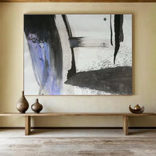 Load image into Gallery viewer, Black - White - Purple Abstract “Ink Flow” Painting on Canvas, Minimalist Zen Art DKH852