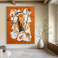 Load image into Gallery viewer, “Orange Energy with Black Lines” - Orange, White, Black Abstract Art on Canvas DKH1221