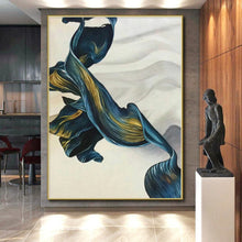 Load image into Gallery viewer, Enormous Blue - Gold Ribbon Abstract Acrylic for Luxury Bedroom LargeART0301
