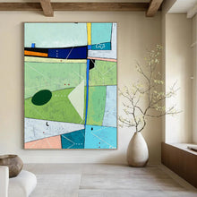 Load image into Gallery viewer, “Colorful Landscape Reimagined” - Green, Blue, Pink, Orange Geometric Landscape Art on Canvas DKH1104