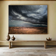 Load image into Gallery viewer, Stormy Landscape Painting on Canvas - “Drama in the Fields” DKH772