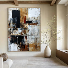 Load image into Gallery viewer, “Industrial - Inspired Abstract Collage” - Brown, Black, White Abstract Art on Canvas DKH1330