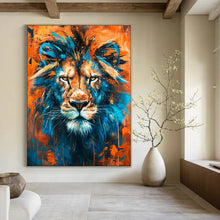 Load image into Gallery viewer, Bold Abstract Lion Art, Blue - and - Orange Toned Painting for Masculine Office & Wildlife - Themed Man Cave LargeART2212