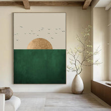 Load image into Gallery viewer, Beige, Gold & Green Minimalist Abstract Painting, Suited for Scandinavian - Style Living Room & Modern Hallway LargeART1921