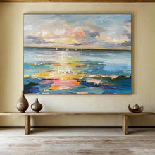 Load image into Gallery viewer, Hand - painted Impressionist Sailboat Seascape Acrylic Art for Nautical Living Rooms LargeART1738