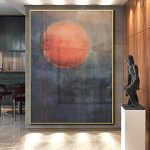 Load image into Gallery viewer, Large - Scale Red - Gray Abstract Sun Art for Minimalist Home & Art Gallery LargeART0452