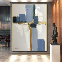 Load image into Gallery viewer, Gold - Blue Geometric Abstract Painting, for Bedroom Quiet Corners & Study Reading Nooks LargeART0805