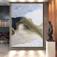 Load image into Gallery viewer, Oversized Gold Wave on White Abstract Acrylic Art for Coastal Bedroom & Spa Retreat LargeART0382
