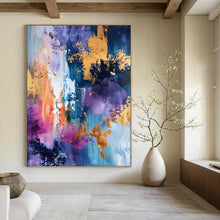 Load image into Gallery viewer, “Cosmic Color Burst” – Abstract Acrylic Painting with Purple, Blue & Gold Hues DTP282