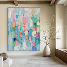 Load image into Gallery viewer, “Pastel Patchwork of Colors” Abstract Painting on Canvas, Whimsical Home Accent DKH997