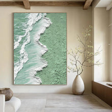Load image into Gallery viewer, “Green Coast & White Waves” - Textured Coastal Art on Canvas DKH1505