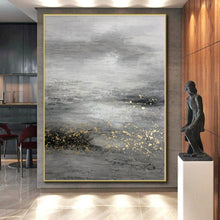 Load image into Gallery viewer, Oversized Gray - Gold Abstract Landscape Acrylic for Luxury Bedroom & Sophisticated Office LargeART0345