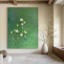 Load image into Gallery viewer, White Flowers on Green Abstract Painting, Ideal for Nature - Lover’s Bedroom & Botanical Café LargeART1453