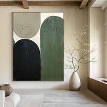 Load image into Gallery viewer, “Stacked Arches in Earthy Hues” - Beige, Green, Black Abstract Art on Canvas DKH1167
