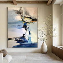 Load image into Gallery viewer, “Blue and Grey Abstract Gestures” - Blue, Grey, White Abstract Art on Canvas DKH1287