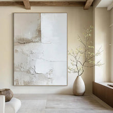 Load image into Gallery viewer, “Textured White - Beige Layers” Abstract Minimalist Painting on Canvas, Calming Home Accent DKH977