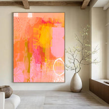 Load image into Gallery viewer, Coral & Orange Abstract Collage Painting, Ideal for Bohemian Living Room & Creative Studio LargeART2003