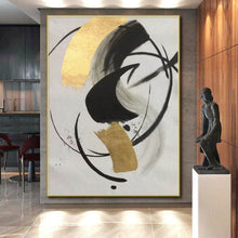 Load image into Gallery viewer, Oversized Ink - Gold Abstract Swirl Acrylic for Zen - Inspired Study LargeART0293