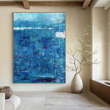 Load image into Gallery viewer, “Textured Blue Depths” - Blue with Red Accents Abstract Art on Canvas DKH1100