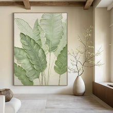 Load image into Gallery viewer, Textured Green Leaves Abstract Painting, Ideal for Modern Kitchen & Bohemian Bathroom LargeART1876
