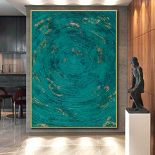 Load image into Gallery viewer, Teal - Gold Circular Patterns Art for Coastal Spa & Boho - Chic Living Room LargeART0902