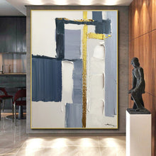 Load image into Gallery viewer, Large - Scale Blue - Gray - Gold Abstract Art for Modern Office & Stylish Living Room LargeART0514