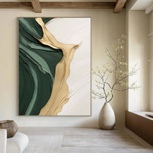 Load image into Gallery viewer, “Emerald Green & Gold Flowing Textures” - Luxe Abstract Art on Canvas DKH1496