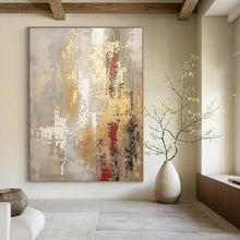 Load image into Gallery viewer, Gray, Gold & Red Abstract Fusion Acrylic Art, Nice for Office & Dining Area LargeART1017