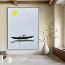 Load image into Gallery viewer, Minimalist Abstract Painting, Black & Yellow, Boat Scene for Living Room & Study LargeART2163