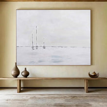 Load image into Gallery viewer, “Minimalist Sailboats on White” - Subtle Abstract Acrylic, Ideal for Minimalist Bedroom and Home Office DLZ261