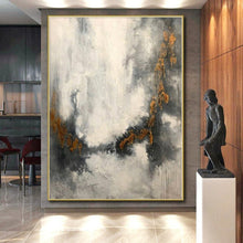 Load image into Gallery viewer, Large - Format Gray - Gold Abstract Mist Acrylic for Industrial - Chic Loft & Calming Reading Nook LargeART0348