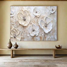 Load image into Gallery viewer, Textured White Flowers “Elegant Blooms” Painting on Canvas, Sophisticated Floral Art DKH906