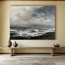 Load image into Gallery viewer, Snowy Starry Ocean Abstract Painting for Winter - Themed Home & Cosy Fireplace Nook DKH109