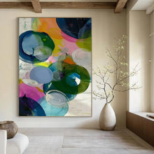 Load image into Gallery viewer, “Colorful Translucent Circles” Abstract Painting on Canvas, Vibrant Office Decor DKH999